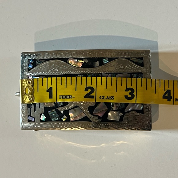 Alpaca Mexico Belt Buckle with Abalone Mother of Pearl Inlay and Leather Belt - Picture 8 of 11